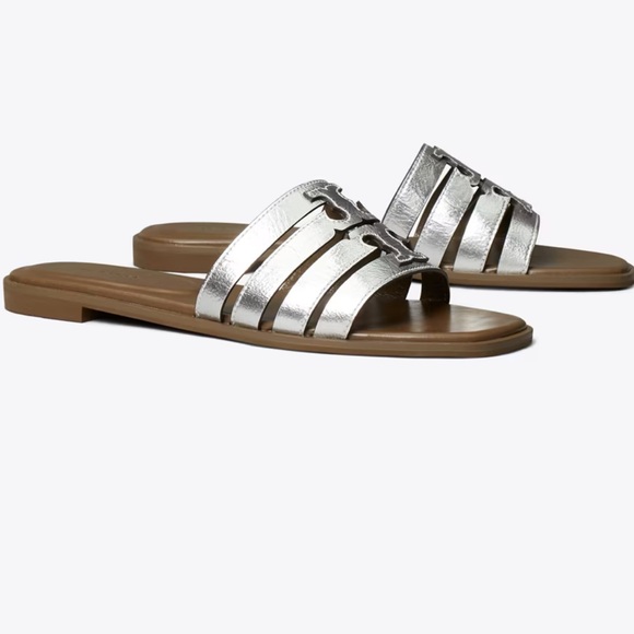 🩶 Tory Burch Ines Cage Slide Silver Wild Mushroom 🍄‍🟫 🩶 - Picture 2 of 12